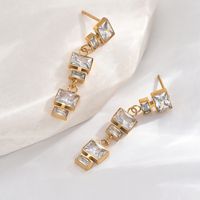 1 Pair Elegant Glam Wedding Rectangle Polishing Inlay 304 Stainless Steel Zircon 14K Gold Plated Drop Earrings main image 1