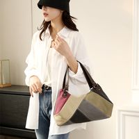Women's Canvas Color Block Vintage Style Sewing Thread Pillow Shape Zipper Shoulder Bag main image 2