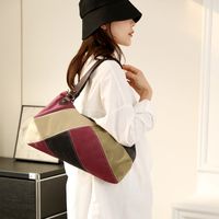Women's Canvas Color Block Vintage Style Sewing Thread Pillow Shape Zipper Shoulder Bag main image 5