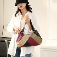 Women's Canvas Color Block Vintage Style Sewing Thread Pillow Shape Zipper Shoulder Bag main image 1