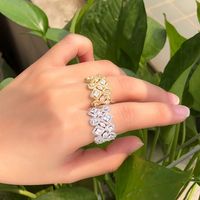 Copper K Gold Plated IG Style Hip-Hop Korean Style Hollow Out Inlay Rhombus Zircon Open Rings main image 1