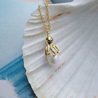 Kupfer Vergoldet Elegant Einfacher Stil Strassenmode Inlay Tintenfisch Perle Halskette Mit Anhänger main image 7