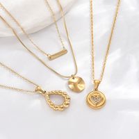 304 Stainless Steel 14K Gold Plated Elegant Romantic Classic Style Hollow Out Inlay Round Water Droplets Heart Shape Zircon Double Layer Necklaces Pendant Necklace main image 1