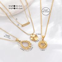 304 Stainless Steel 14K Gold Plated Elegant Romantic Classic Style Hollow Out Inlay Round Water Droplets Heart Shape Zircon Double Layer Necklaces Pendant Necklace main image 2