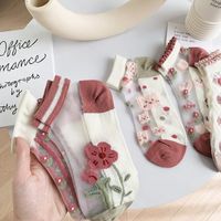 Sweet Plaid Flower Polyester Ankle Socks A Pair main image 1