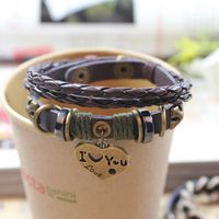 Vintage Style Romantic Classic Style Letter Heart Shape Alloy Leather Layered Hollow Out Unisex Wristband main image 4