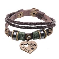 Vintage Style Romantic Classic Style Letter Heart Shape Alloy Leather Layered Hollow Out Unisex Wristband main image 3