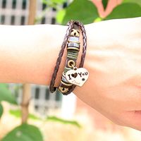 Vintage Style Romantic Classic Style Letter Heart Shape Alloy Leather Layered Hollow Out Unisex Wristband main image 5