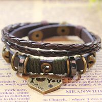 Vintage Style Romantic Classic Style Letter Heart Shape Alloy Leather Layered Hollow Out Unisex Wristband main image 6
