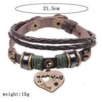 Vintage Style Romantic Classic Style Letter Heart Shape Alloy Leather Layered Hollow Out Unisex Wristband sku image 1