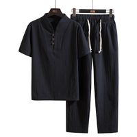 Men's Solid Color Chinoiserie V Neck Short Sleeve Regular Fit Men's Sets main image 2
