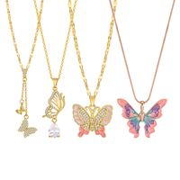 Stainless Steel Copper 18K Gold Plated Pastoral Shiny Butterfly Zircon Pendant Necklace main image 1