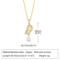 Stainless Steel Copper 18K Gold Plated Pastoral Shiny Butterfly Zircon Pendant Necklace sku image 2