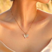 Stainless Steel Copper 18K Gold Plated Pastoral Shiny Butterfly Zircon Pendant Necklace main image 5