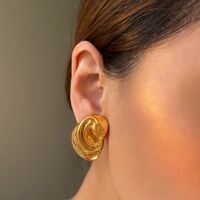 1 Pair IG Style Retro Geometric Titanium Steel 18K Gold Plated Ear Studs main image 6