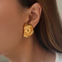 1 Paire Style IG Rétro Géométrique Acier Au Titane Plaqué Or 18K Boucles D'Oreilles main image 4