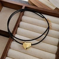 Casual Simple Style Heart Shape Alloy Leather Rope Plating Women's Pendant Necklace sku image 1