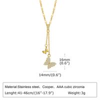 Stainless Steel Copper 18K Gold Plated Pastoral Shiny Butterfly Zircon Pendant Necklace sku image 4
