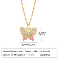 Stainless Steel Copper 18K Gold Plated Pastoral Shiny Butterfly Zircon Pendant Necklace sku image 3