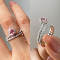 Wholesale Shiny Water Droplets Copper Plating Inlay Zircon Rings main image 1