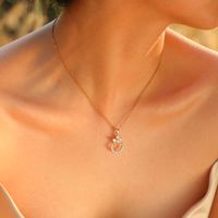 Copper Alloy 18K Gold Plated Sweet Pastoral Inlay Shamrock Water Droplets Zircon Pendant Necklace main image 5