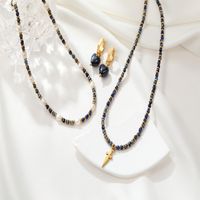 Elegant Simple Style Heart Shape Stainless Steel Freshwater Pearl Lapis Lazuli Women's Pendant Necklace main image 1