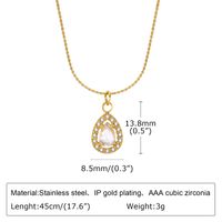 Copper Alloy 18K Gold Plated Sweet Pastoral Inlay Shamrock Water Droplets Zircon Pendant Necklace sku image 3