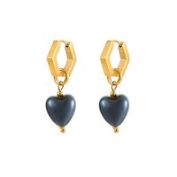 Elegant Simple Style Heart Shape Stainless Steel Freshwater Pearl Lapis Lazuli Women's Pendant Necklace sku image 1