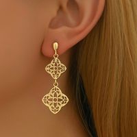 1 Pair Casual Glam Simple Style Argyle Hollow Out Alloy Zinc Drop Earrings main image 4