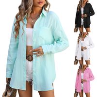 Women's Blouse Long Sleeve Blouses Pocket Basic Classic Style Solid Color main image 1