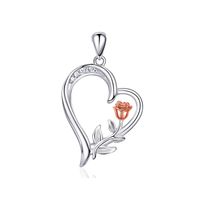 Sterling Silver Elegant Simple Style Heart Shape Rose Plating Pendant Necklace sku image 1