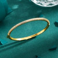Copper 18K Gold Plated Shiny Solid Color Plating Inlay High Carbon Diamond Bangle main image 3