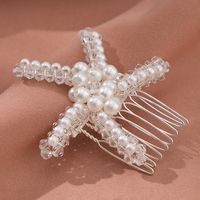 Women's Wedding Handmade Beach Starfish Imitation Pearl Beaded Insert Comb main image 1