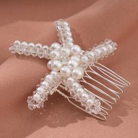 Women's Wedding Handmade Beach Starfish Imitation Pearl Beaded Insert Comb main image 9
