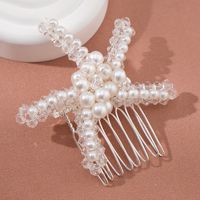 Women's Wedding Handmade Beach Starfish Imitation Pearl Beaded Insert Comb main image 3