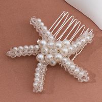Women's Wedding Handmade Beach Starfish Imitation Pearl Beaded Insert Comb main image 4