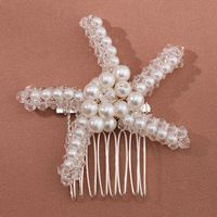 Women's Wedding Handmade Beach Starfish Imitation Pearl Beaded Insert Comb main image 5
