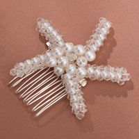 Women's Wedding Handmade Beach Starfish Imitation Pearl Beaded Insert Comb main image 6
