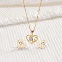 304 Stainless Steel Shell 14K Gold Plated Elegant Inlay Heart Shape Shell Jewelry Set main image 3