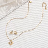304 Stainless Steel Shell 14K Gold Plated Elegant Inlay Heart Shape Shell Jewelry Set main image 1