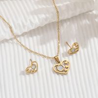 304 Stainless Steel Shell 14K Gold Plated Elegant Inlay Heart Shape Shell Jewelry Set main image 4