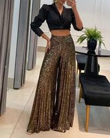 Women's Daily Vintage Style Streetwear Solid Color Full Length Sequins Casual Pants Flared Pants main image 1