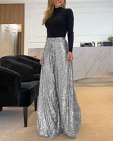 Women's Daily Vintage Style Streetwear Solid Color Full Length Sequins Casual Pants Flared Pants main image 4