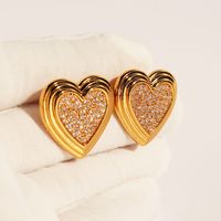 1 Pair Elegant Simple Style Heart Shape Plating Brass Zircon Ear Studs main image 5