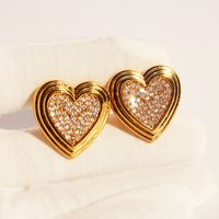 1 Pair Elegant Simple Style Heart Shape Plating Brass Zircon Ear Studs main image 1