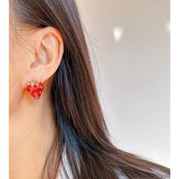 1 Pair Casual Cute Strawberry Enamel Plating Brass Zircon Ear Studs main image 4