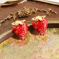 1 Pair Casual Cute Strawberry Enamel Plating Brass Zircon Ear Studs main image 1