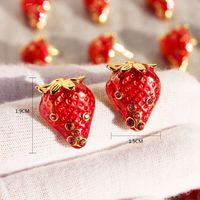 1 Pair Casual Cute Strawberry Enamel Plating Brass Zircon Ear Studs main image 5