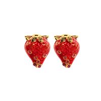 1 Pair Casual Cute Strawberry Enamel Plating Brass Zircon Ear Studs main image 6