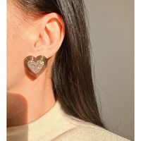 1 Pair Elegant Simple Style Heart Shape Plating Brass Zircon Ear Studs main image 3